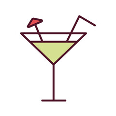 cocktail cup with umbrella and straw line and fill icon