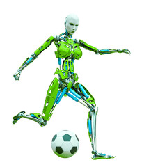 cyborg girl playing football
