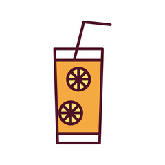 cocktail in glass with slices fruits and straw line and fill style icon