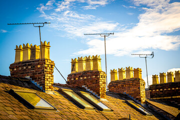 Old houses of Chester, a city in northwest England,  known for its extensive Roman walls made of...