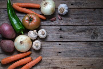 Mixed Vegetable Background on rustic table