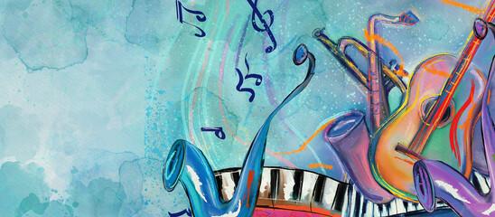 World of music. Painting on canvas. Concept background. - 413015632
