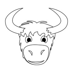 Outline cartoon yak isolated on white background. Coloring page.
