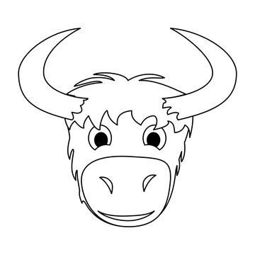 Outline cartoon yak isolated on white background. Coloring page.