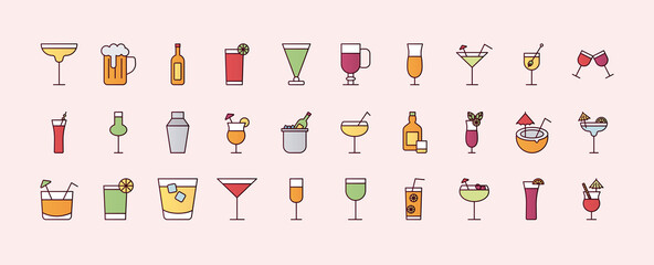 bundle of thirty cocktails set icons