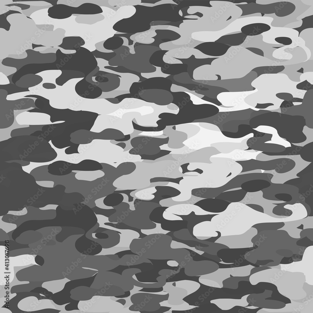 Poster Monochrome spots camouflage background seamless. Grayscale vector pattern.