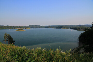 Landscape of Lake Solina - artificial lake in the Bieszczady Mountains, Poland