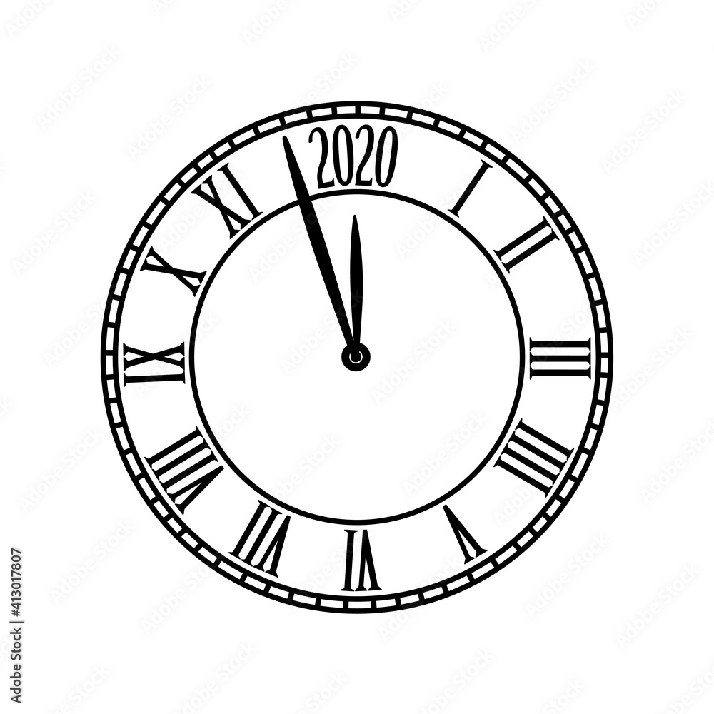 Poster countdown on classical clock interface to new year 2020. new year design concept, greeting card, etc