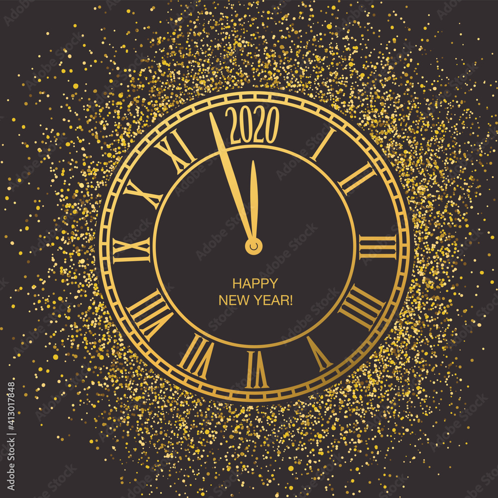 Poster countdown on classical clock interface to new year 2020. new year golden design concept, greeting ca
