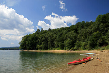 Fototapeta na wymiar Kayak on the lake Solina, Bieszczady Mountains, Poland