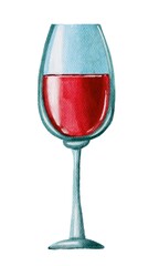 Watercolor red wine glass. Handdrawn watercolor painted clip art, Saint Valentine's Day decoration and symbol. Perfect for decoration of invitations, posters and packaging.