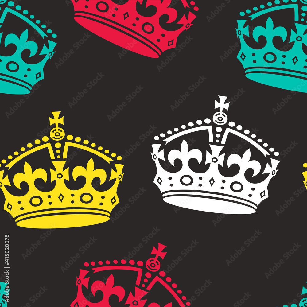 Poster colorful crowns seamless pattern. vector seamless background.