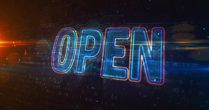 Open source code. Business, shopping, free software and freedom futuristic concept 3d rendering. Abstract digital background animation.