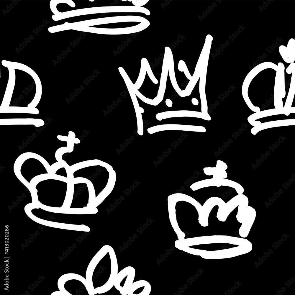 Poster crowns pattern. vector doodle seamless background.