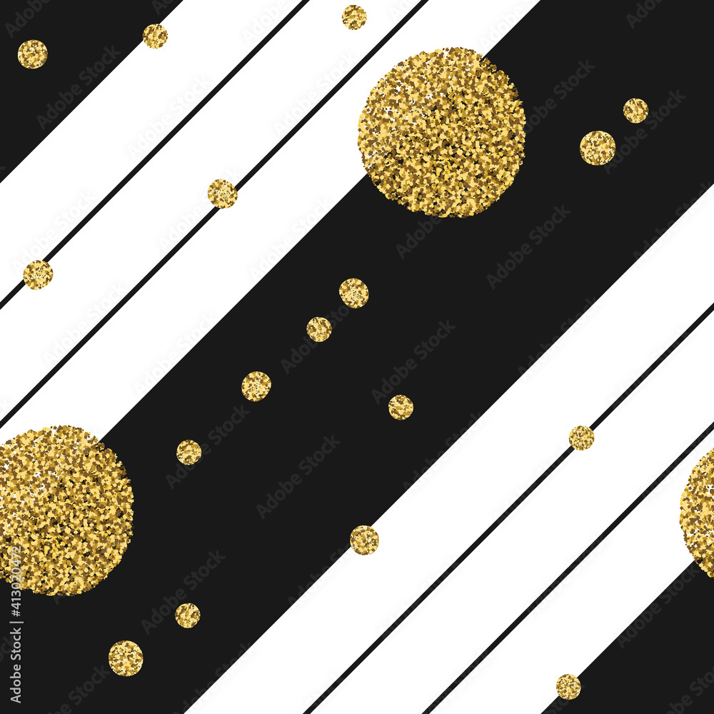 Aufkleber diagonal black lines on white background with golden dots seamless design.