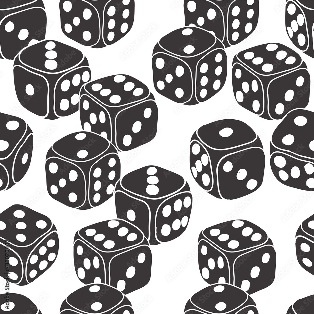 Poster Dice doodle seamless pattern. Gaming theme vector background