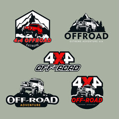 A set of five off-road, 4x4 extreme club emblems. Vector illustration. © VIKTORYIA