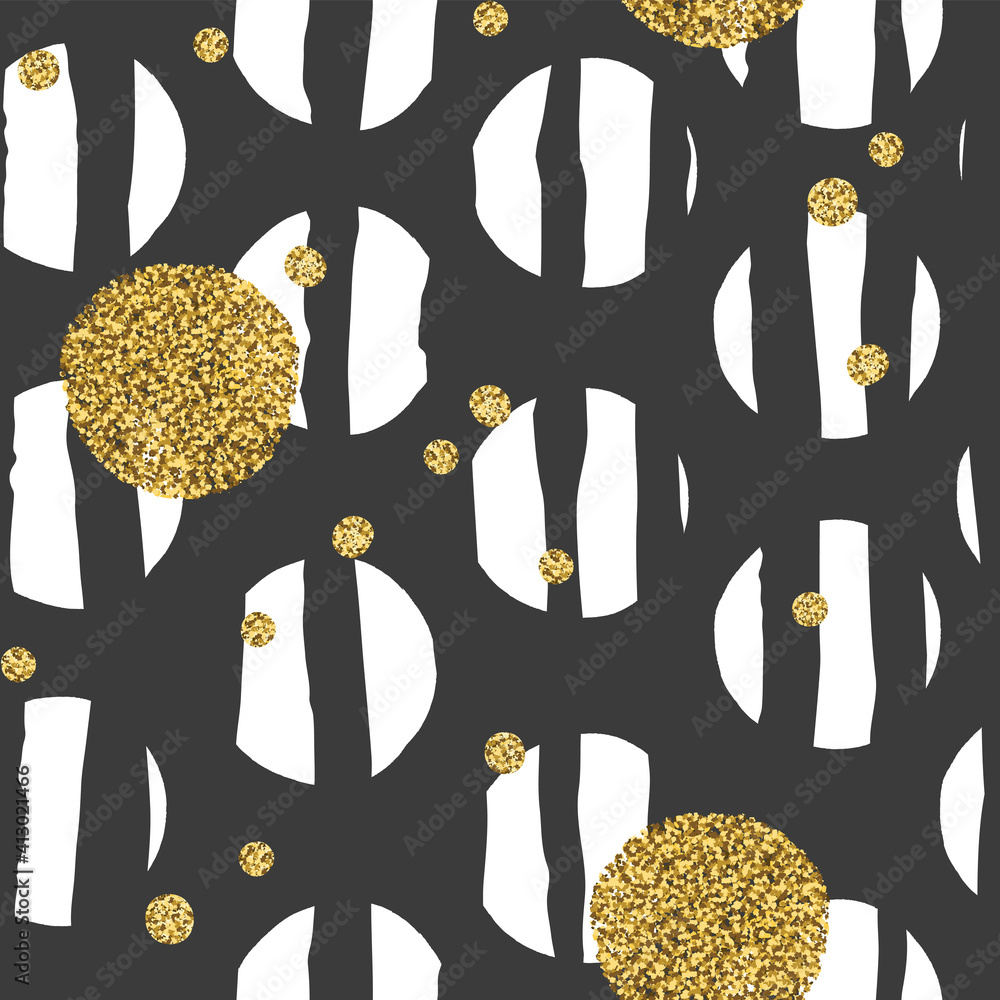 Poster Hand drawn seamless pattern with golden dots. Vector seamless background
