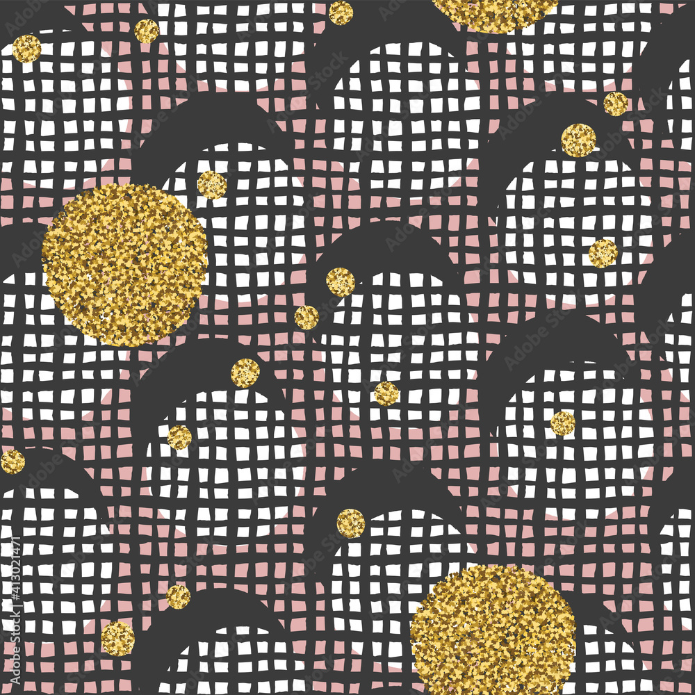Aufkleber hand drawn seamless cell pattern with golden dots on pink background. background. vector seamless ba