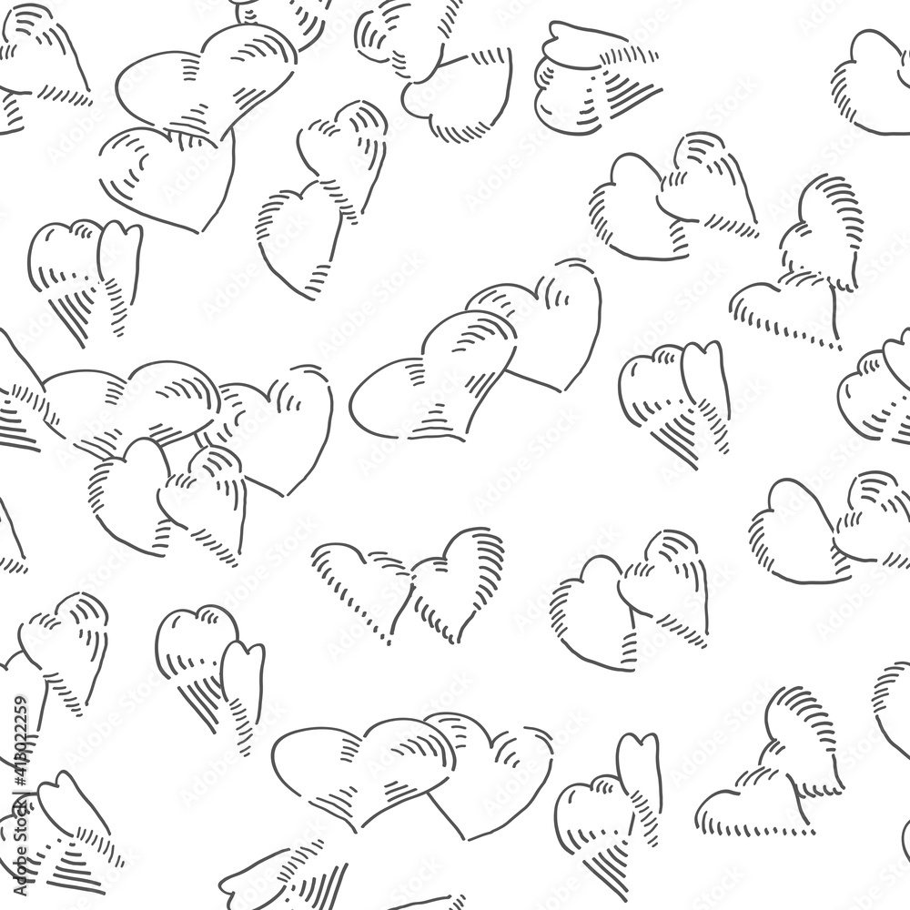 Poster hearts seamless vector doodles background. romantic theme seamless pattern.