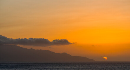 Fototapeta premium View towards Brava island from Sao Filipe, the capital of the island. Fogo Island (Ilha do Fogo), part of Cape Verde.