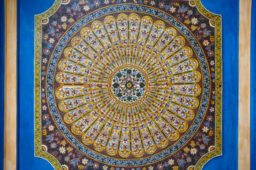 Colourful tiles and intricate plaster designs in Marrakesh Morocco