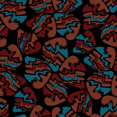 Seamless pattern with abstract geometric oval triangular blade shapes in dark colors