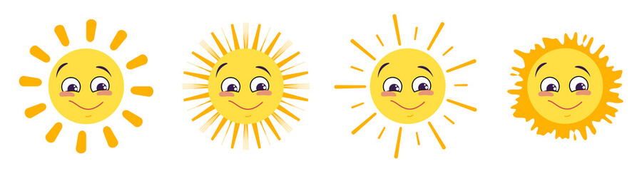 Sun icons set with different emotions