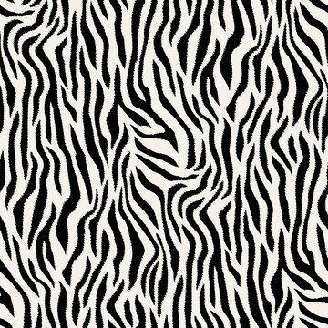 Vector seamless pattern with tiger stripes. Endless stylish texture. Monochrome repeating background. Natural stylish striped animal print. Can be used as swatch for illustrator.