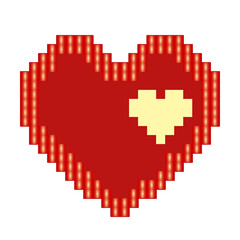 Obraz premium Red heart icon in pixel style. Isolated love sign on orange background. Jpeg illustration