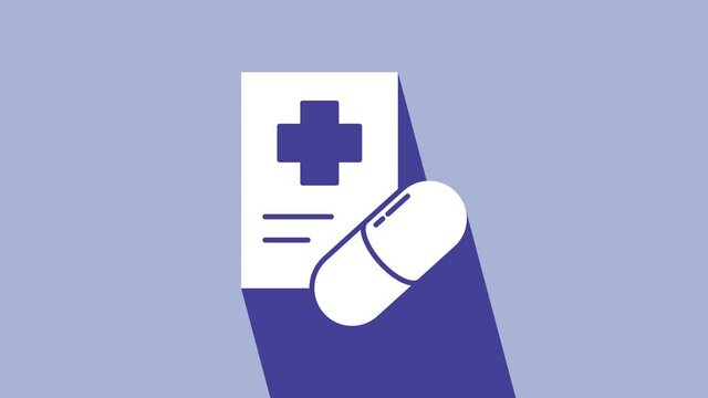White Medical prescription icon isolated on purple background. Rx form. Recipe medical. Pharmacy or medicine symbol. 4K Video motion graphic animation