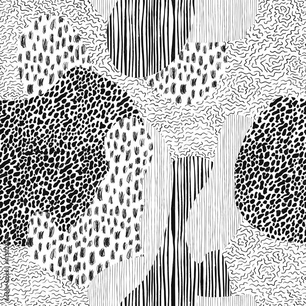 Aufkleber Abstract background, monochrome pattern. Seamless pattern with different textures on white.