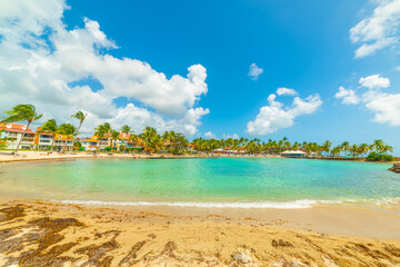 Colorful shore in Bas du Fort beach in Guadeloupe