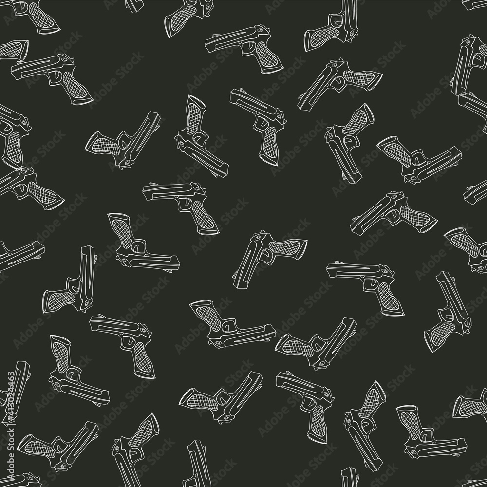 Aufkleber Seamless pattern with pistols and bullets. Vector doodles background