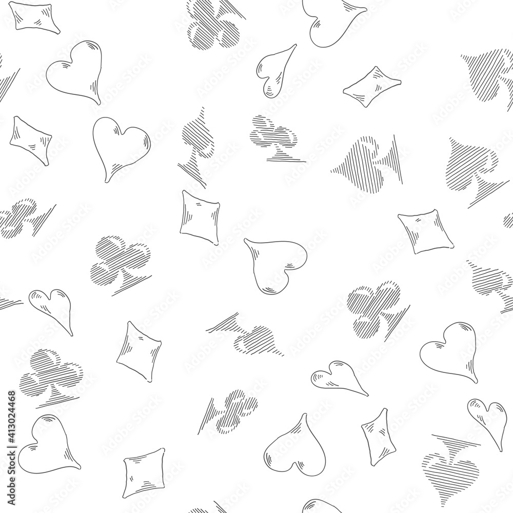 Aufkleber Playing card suit seamless pattern. Gambling theme vector background
