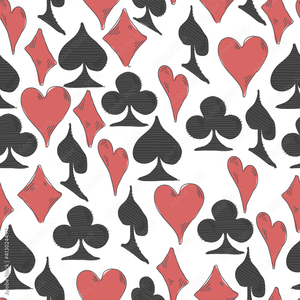 Poster Playing card suit seamless pattern. Gambling theme vector background