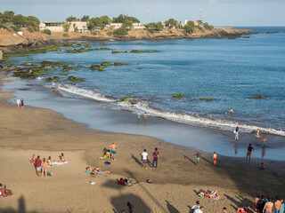 The busy beach at Prainha. The capital Praia on the Ilha de Santiago, Cape Verde.