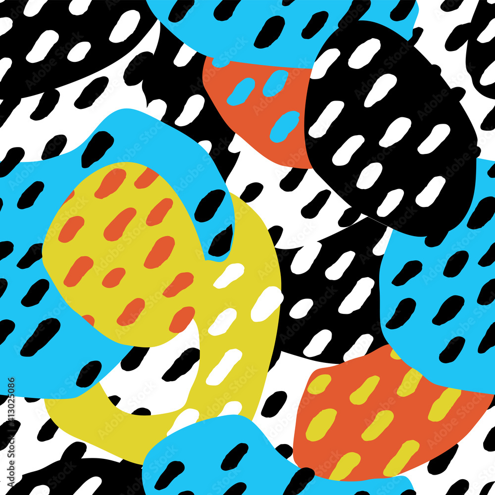 Poster Memphis style seamless pattern. Hand drawn elements in the retro style. Vector seamless background.