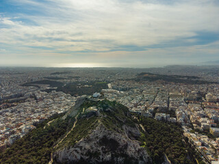 Aerial view of Lycabetus Hill in Athens, Greece