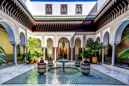 Marrakech, Morocco - April 6, 2019: Interior public areas of La Mamounia Resort in Marrakech Morocco.