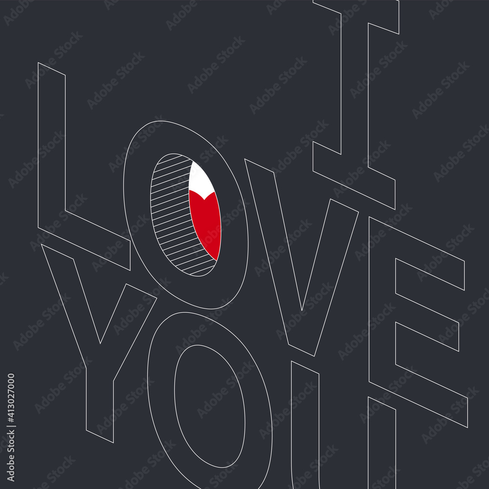 Aufkleber the phrase i love you in perspective view. hole through which a red heart is visible. valentine day 