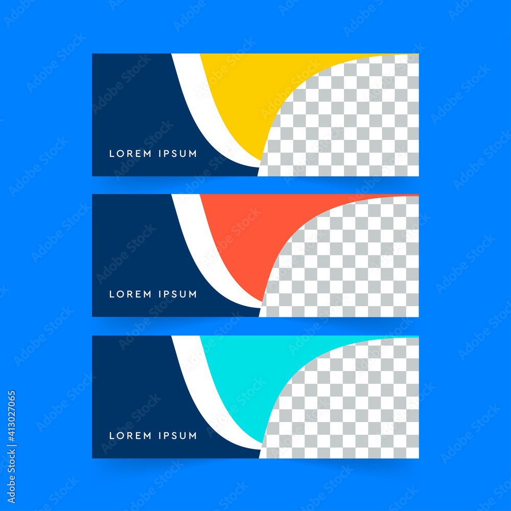 Poster abstract banner design web template, horizontal header web banner. modern geometric blue background 