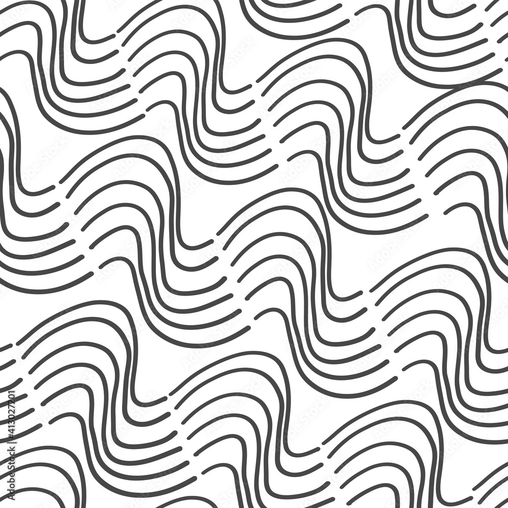 Poster Seamless abstract weavy lines pattern. Hand drawn doodles vector. Waves on white background.