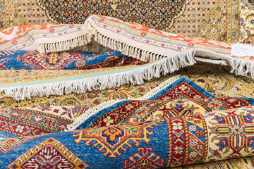 Africa, Egypt, Cairo, Giza. Rugs for purchase a at rug and tapestry weaving school.