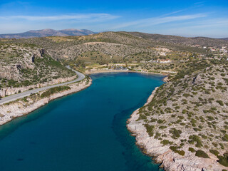 Obraz premium Aerial view of Agia Marina's Beach at Koropi
