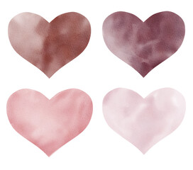 Hearts watercolor clipart. Brown and rose gold illustration for love designs.