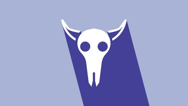 White Buffalo skull icon isolated on purple background. 4K Video motion graphic animation
