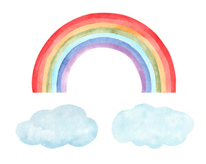 Rainbow and clouds watercolor clipart. Hand painted illustration. Graphics for kids decor, invitations, wall art. - 413030005