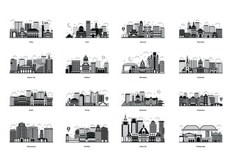 Obraz premium Pack of Buildings Architecture Glyph Illustrations 