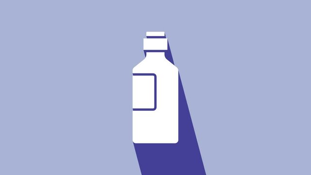 White Bottle of water icon isolated on purple background. Soda aqua drink sign. 4K Video motion graphic animation